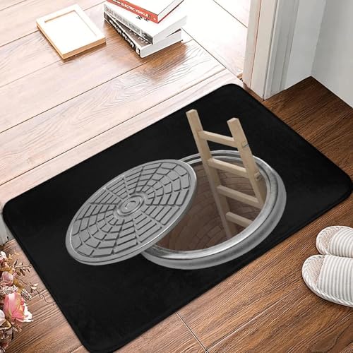 TPDODON Lustiger Kanaldeckel 3D-Fallen-Vordertürmatte rutschfest wasserdicht für den Innenbereich für Küche Balkon Eingangsbereich Teppich-16x24 inch von TPDODON