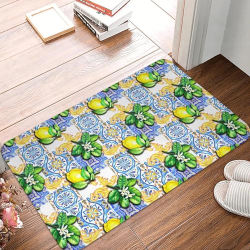 TPDODON Mediterrane Fliesen Sommer Obst Zitronen Fußmatte Matte Anti-Rutsch Küche Bad Balkon Teppich Teppich-16x24 inch von TPDODON