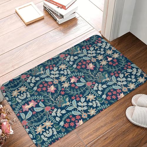 TPDODON Mexikanische Sommer-Fußmatte mit Blumenmuster blau rutschfest für den Innenbereich wasserdicht Blumenmuster Fußmatte Küche Balkon Eingangsbereich Teppich-24x36 inch von TPDODON
