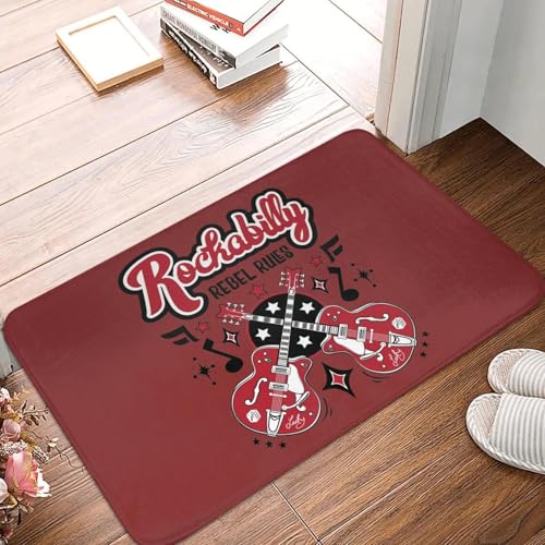 TPDODON Rockabilly Musik Rock and Roll Gitarre Fußmatte Matte Anti-Rutsch Küche Bad Wohnzimmer Teppich Teppich-20x32 inch von TPDODON