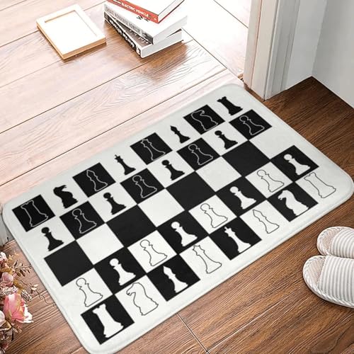 TPDODON Schachspiel-Haustürmatte rutschfest wasserdicht Schachbrett-Fußmatte Garten Garage Eingangsteppich-20x32 inch von TPDODON