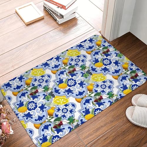 TPDODON Sizilianische Sommer Zitrone Zitrus Fliesen Boden Tür Küche Badezimmer Matte Anti-Rutsch Innen Fußmatte Garten Eingang Teppich Teppich Footpad-20x32 inch von TPDODON
