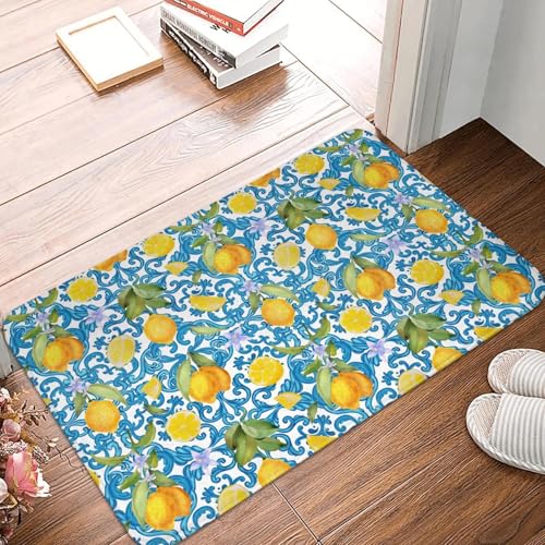 TPDODON Sommer Obst Zitronen Mediterrane Fliesen Vorderboden Tür Eingangsmatten Innen Bad Küche Fußmatte Toilette Teppich Teppich-16x24 inch von TPDODON