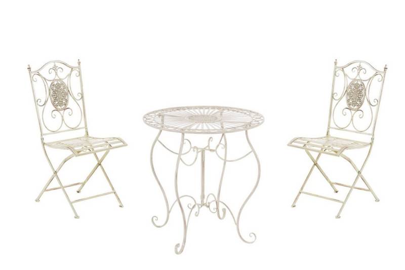 TPFGarden Garten-Essgruppe Aldanu - Sitzgruppe für Garten, Balkon, Terrasse, (Gartenmöbel-Set - Bistro-Garnitur / Bistro-Set outdoor, 3-tlg., Gartenset aus handgefertigten Eisen - Farbe: antik-creme), Stuhl (HxB): 91,5 x 42 cm - 1 Tisch (LxBxH): 70 x 70 x 72cm von TPFGarden