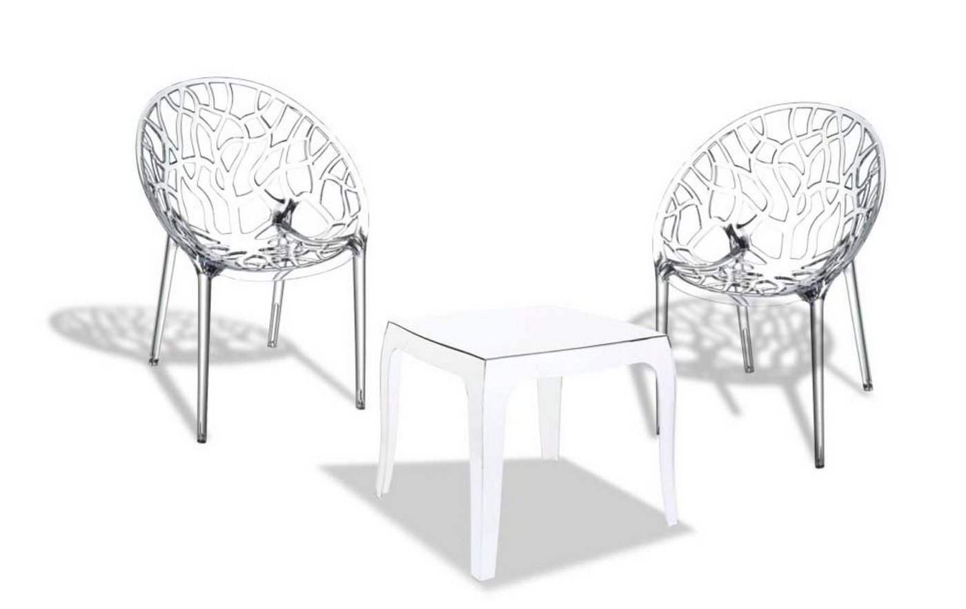 TPFGarden Garten-Essgruppe Arena - Sitzgruppe für Garten, Balkon, Terrasse, (Gartenmöbel-Set - Bistro-Garnitur / Bistro-Set outdoor, 3-tlg., Gartenset aus Kunststoff - Farbe: transparent), Stuhl (HxB): 80 x 59 cm - 1 Tisch (LxBxH): 51 x 51 x 43cm von TPFGarden