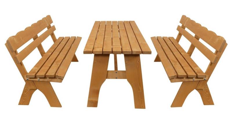 TPFGarden Garten-Essgruppe Drieburg, (3-tlg., Outdoor Garten Garnitur aus massivem Kiefernholz), 2x Bank 200cm & 1x Tisch 72x200cm - Hochwertige Verarbeitung von TPFGarden