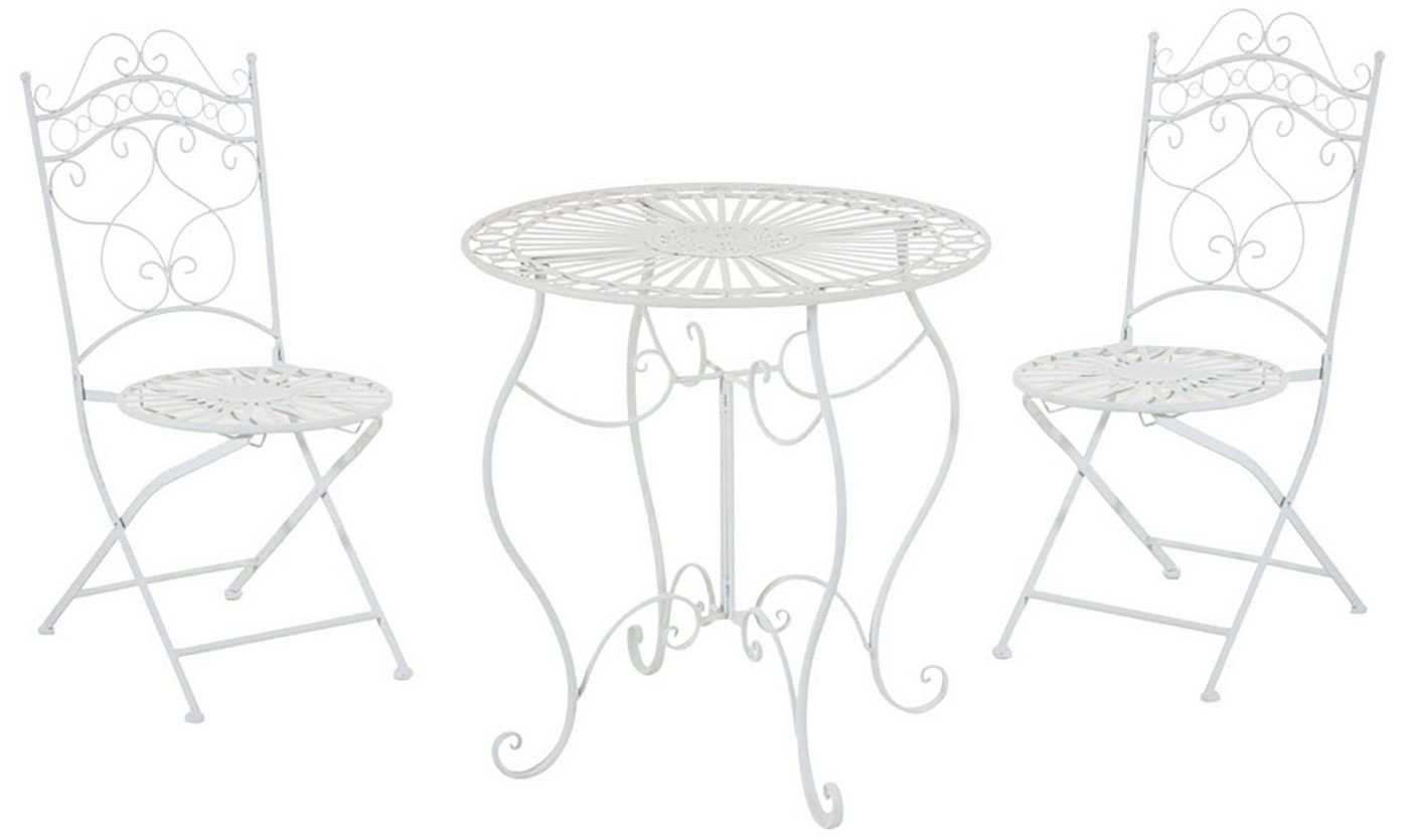 TPFGarden Garten-Essgruppe Indi - Sitzgruppe für Garten, Balkon, Terrasse, (Gartenmöbel-Set - Bistro-Garnitur / Bistro-Set outdoor, 3-tlg., Gartenset aus handgefertigten Eisen - Farbe: weiß), Stuhl (HxB): 92 x 40 cm - 1 Tisch (LxBxH): 70 x 70 x 72cm von TPFGarden