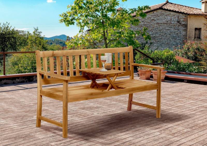 TPFGarden Gartenbank AKANA - Gartenlounge Bank aus geöltem Akazienholz (Holzbank mit Mitteltisch - Belastbarkeit 280 kg, 1-St., Balkon Bank - Terrassen Bank), Maße (BxHxT): 157x90x60 cm - Sitzhöhe 45 cm - Farbe natur von TPFGarden