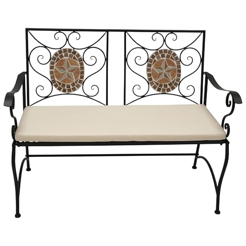 TPFGarden Gartenbank Barnsley - 2-sitzer Sitzbank schwarz pulverbeschichtetes Eisen, Lieferung inkl. Sitzpolster in Creme. Materialzusammensetzung Bezüge: 100% Polyester. BxTxH: 116x56x90 cm von TPFGarden