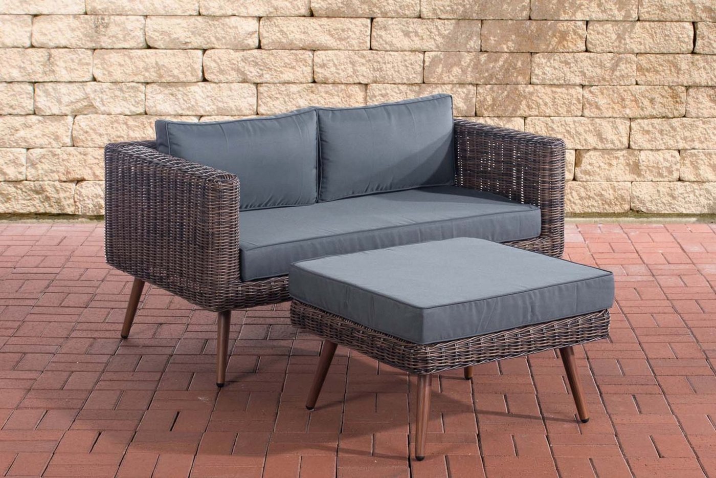TPFGarden Gartenlounge-Set Moldau - 2 er Garten-Garnitur - Sitzgruppe für Garten und Terrasse, (Gartenmöbel-Set - 5mm Rundrattan - 2-Sitzer - Gartensofa Braun-meliert, 2-tlg., Gartenset aus Polyrattan - Polster-Farbe: eisengrau), Sofa (BxTxH): 142 x 78 x 64 cm - Fußhocker (BxTxH): 71 x 64 x 40 cm TPFGarden Gartenlounge-Set Moldau - 2 er Garten-Garnitur - Sitzgruppe für Garten und Terrasse, (Gartenmöbel-Set - 5mm Rundrattan - 2-Sitzer - Gartensofa Braun-meliert, 2-tlg., Gartenset aus Polyrattan - Polster-Farbe: eisengrau), Sofa (BxTxH): 142 x 78 x 64 cm - Fußhocker (BxTxH): 71 x 64 x 40 cm von TPFGarden