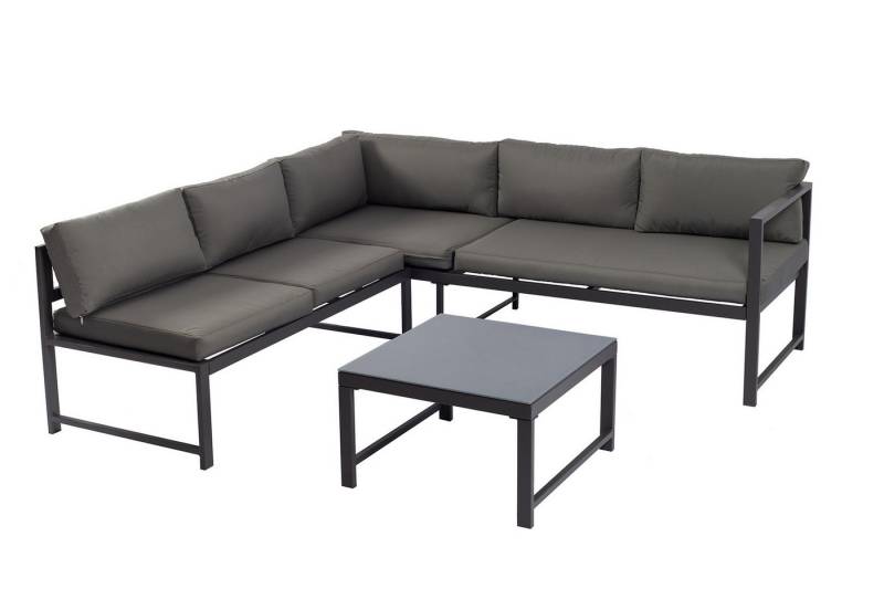 TPFGarden Gartenlounge-Set TAMWORTH, (Gartenmöbel Set mit Ecksofa und Loungetisch, Aluminium grau, Tisch mit Platte aus Sicherheitsglas grau - Sofa mit Liegefunktion), (Loungeset mit Ecksofa und Loungetisch, Tisch mit Glasplatte grau) von TPFGarden