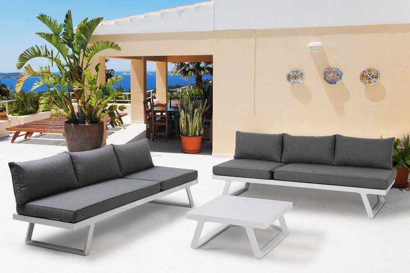 TPFGarden Gartenlounge-Set Yala - Outdoor Sitzgruppe für bis zu 7 Personen, (Moderne Gartengarnitur aus Stahl, Polyholz und Polyester, 14-tlg., 1 Ecksofa (2 Einzelsofas), 1 Couchtisch, 7 Rückenkissen, 4 Sitzpolster), Gartenlounge Sitzgruppe, Outdoor Gartenmöbel-Set, anthrazit, grau von TPFGarden