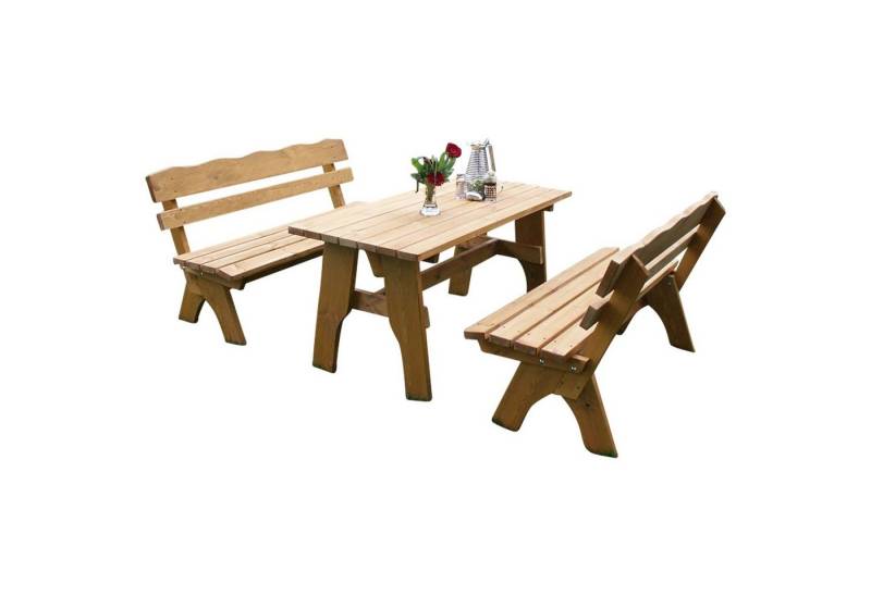 TPFGarden Garten-Essgruppe Drieburg, (3-tlg., Outdoor Garten Garnitur aus massivem Kiefernholz), 2x Bank 3-Sitzer & 1x Tisch 72x150cm - Hochwertige Verarbeitung von TPFGarden