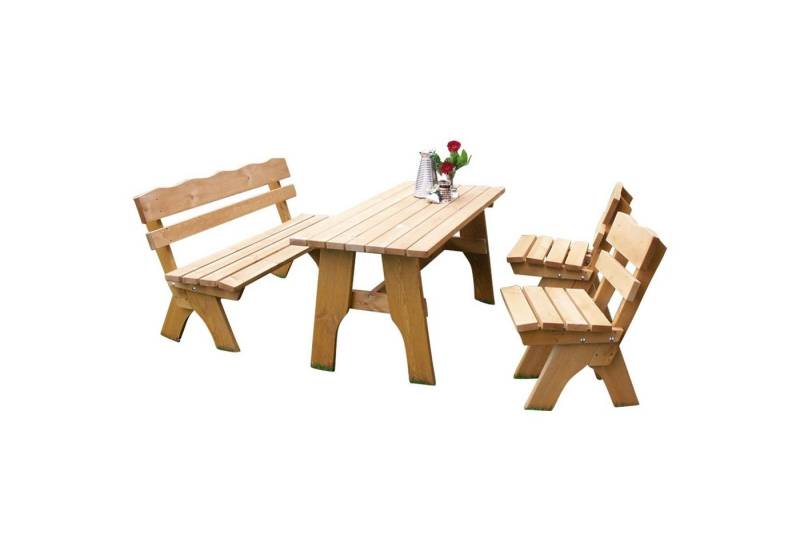 TPFGarden Garten-Essgruppe Drieburg, (4-tlg., 1x Bank 3-Sitzer & 1x Tisch 72x150cm & 2x Stühle Kiefernholz massiv), 4-Teilige Outdoor Garten Garnitur - Hochwertige Verarbeitung von TPFGarden