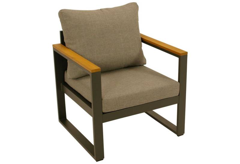 TPFGarden Gartensessel BASILDON (BxTxH: 65x70x71 cm, Rückenlehne Akazie geölt - Polster grau), Gestell aus Aluminium pulverbeschichtet anthrazit von TPFGarden