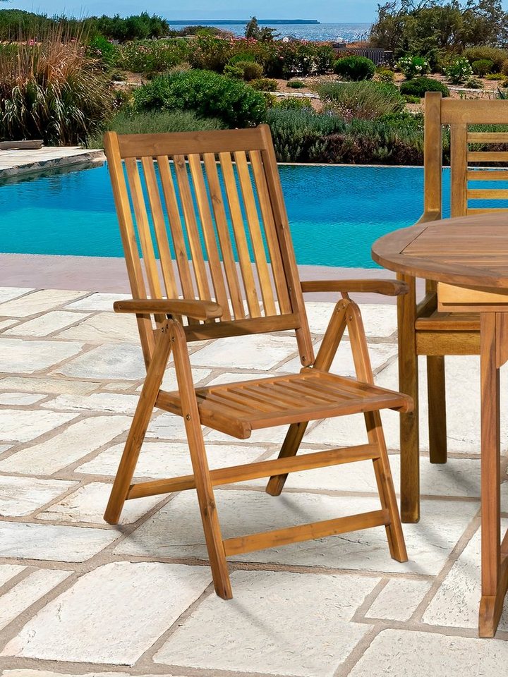 TPFGarden Gartenstuhl AKANA - 2er Set Gartenlounge-Stühle aus geöltem Akazienholz (Holzstuhl - Rückenlehne 5-fach verstellbar - Belastbarkeit 120 kg, 2 St), Maße (BxHxT): 58x92x68 cm - Sitzhöhe 44 cm - Farbe natur von TPFGarden