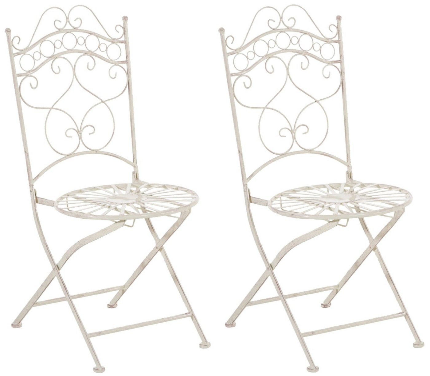 TPFGarden Gartenstuhl Indi - 2er-Set für Garten, Balkon, Terrasse (Metalltische aus handgefertigtem Eisen / Bistrotisch outdoor, 2 St), Maße (HxBxT): 92 x 40 x 50 cm - Sitzhöhe: 43 cm - Farbe: antik-creme von TPFGarden