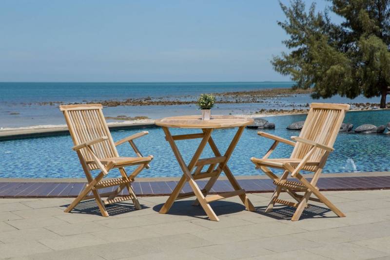 TPFGarden Gartenstuhl TEAKA - 2er Set Gartenlounge-Stühle aus unbehandeltem Teakholz (Klappbare Holzstühle - Belastbarkeit 110 kg - Farbe natur, 2 St), Maße (BxHxT): 55,5x89x51 cm - Sitzfläche (BxHxT): 43x45x37,5 cm von TPFGarden