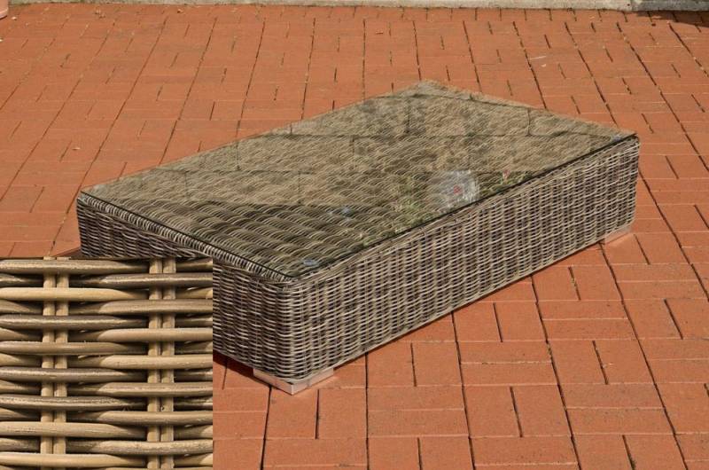 TPFGarden Gartentisch Arno - Loungetisch für Garten, Balkon, Terrasse (Hochwertiger Outdoor Tisch aus UV-beständigem Polyrattan, 1-St., Stabiler Loungetisch mit pulverbeschichtetem Aluminium-Gestell), Maße (BxLxH): 50 x 100 x 36cm - Farbe: natura von TPFGarden