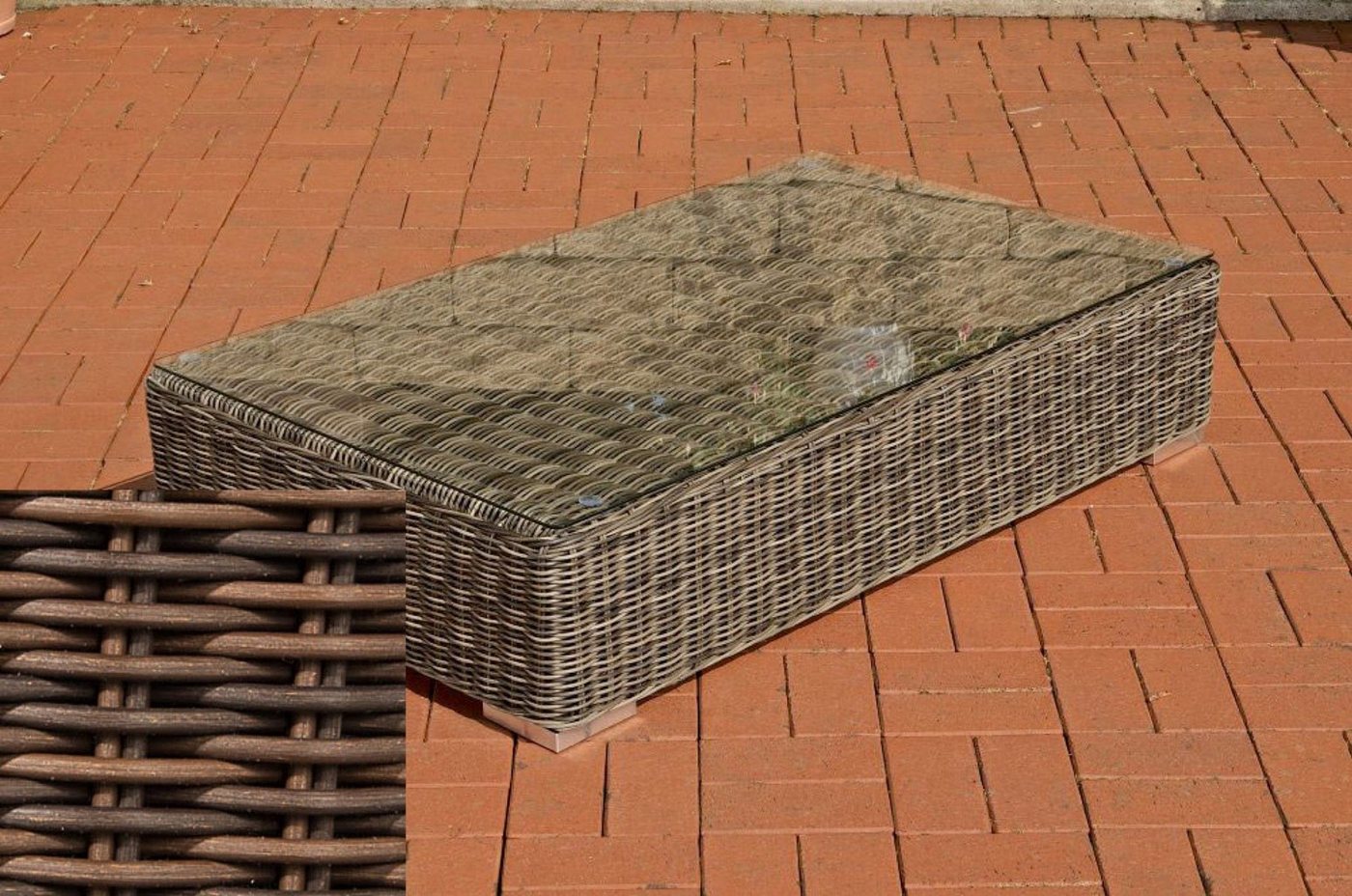 TPFGarden Gartentisch Arno - Loungetisch für Garten, Balkon, Terrasse (Hochwertiger Outdoor Tisch aus UV-beständigem Polyrattan, 1-St., Stabiler Loungetisch mit pulverbeschichtetem Aluminium-Gestell), Maße (BxLxH): 50 x 100 x 36cm - Farbe: braun-meliert von TPFGarden