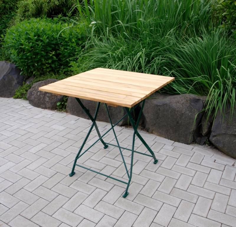 TPFGarden Gartentisch BAD BELZIG (Robuster Garten Holztisch Outdoor quadratische Tischplatte, 1-St., Garten-Esstisch 70x70cm Holz (aus Robinienholz), Gestell Flachstahl dunkelgrün - klappbar - Hochwertige Verarbeitung von TPFGarden