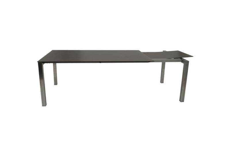 TPFGarden Gartentisch BRIGHTON (Ausziehtisch - Esstisch mit Gestell aus Edelstahl poliert, Hochwertige Tischplatte Glas in Keramikoptik dunkelgrau), Esstisch - Terrassentisch - Maße (BxHxT): 100 x 74 x 180/240 cm von TPFGarden
