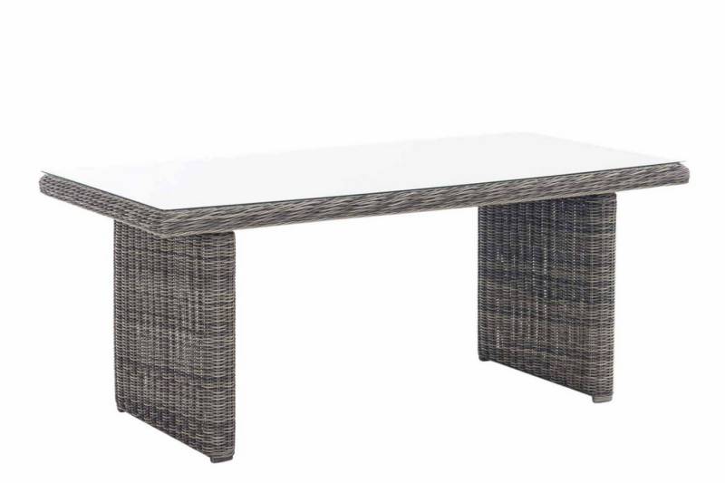TPFGarden Gartentisch Fonda - Esstisch für Garten, Balkon, Terrasse (Hochwertiger Outdoor Esstisch aus UV-beständigem Polyrattan, 1-St., Stabiler Garten Esstisch - Tischplatte 5 mm Klarglas), Maße (BxLxH): 90 x 180 x 75cm - Farbe: grau-meliert von TPFGarden
