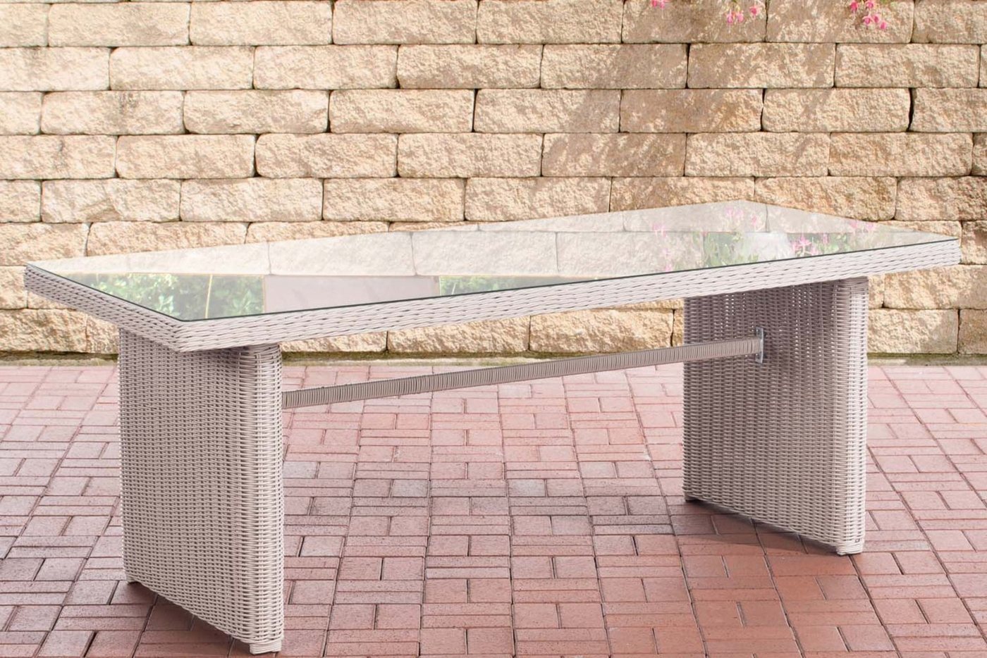 TPFGarden Gartentisch Fonda XL - Esstisch für Garten, Balkon, Terrasse (Hochwertiger Outdoor Esstisch aus UV-beständigem Polyrattan, 1-St., Stabiler Garten Esstisch - Tischplatte 5 mm Klarglas), Maße (BxLxH): 90 x 199 x 75cm - Farbe: perlweiß von TPFGarden