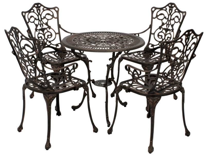 TPFGarden Sitzgruppe BOULDER, (Bistroset - Jugendstil - Gartenmöbel Set 5-teilig, 5-tlg., Sitzgruppe Aluguss antik bronze), (4x Sessel und 1x Tisch in Jugendstil Optik) von TPFGarden