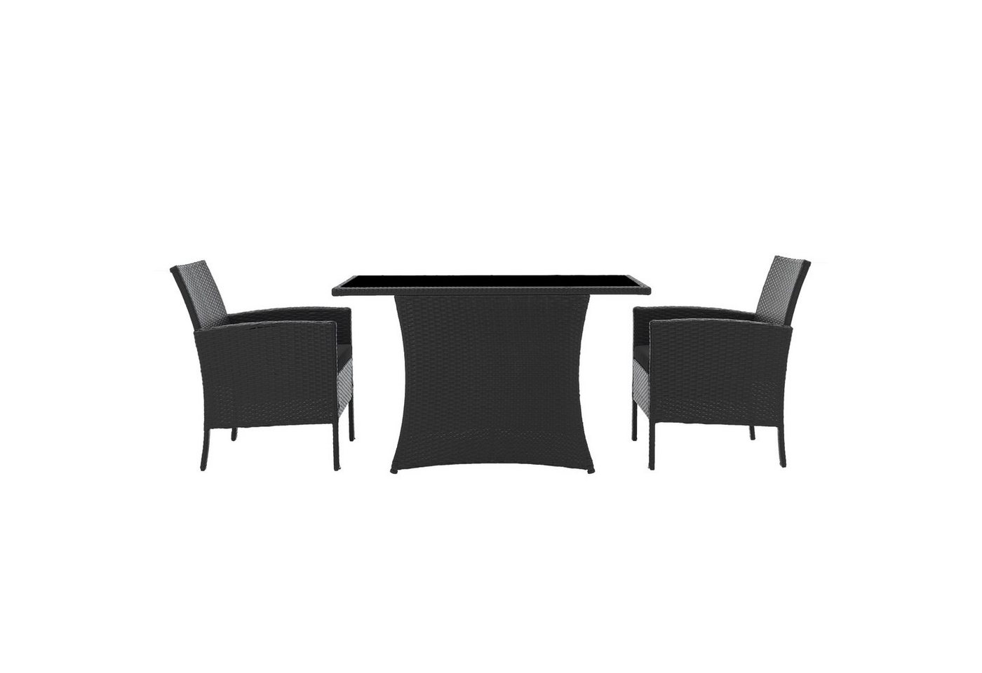 TPFGarden Sitzgruppe Mubi Tischgruppe aus Polyrattan, (5-tlg., 2 Stühle, 1 Tisch mit Sicherheitsglas und 2 Sitzauflagen), Garten-Essgruppe Set, Outdoor, Lounge-Möbel, Schwarz von TPFGarden