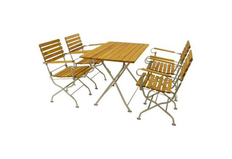 TPFGarden Sitzgruppe TOWNSVILLE, (Ess Gruppe 5-teilig - Gartenmöbel Set - Flachstahl - Robinienholz, 5-tlg., Gartensitzgruppe Tisch und Sessel hellgrau), (4x Armlehnensessel, 1x Tisch 70x110cm rechteckig) von TPFGarden