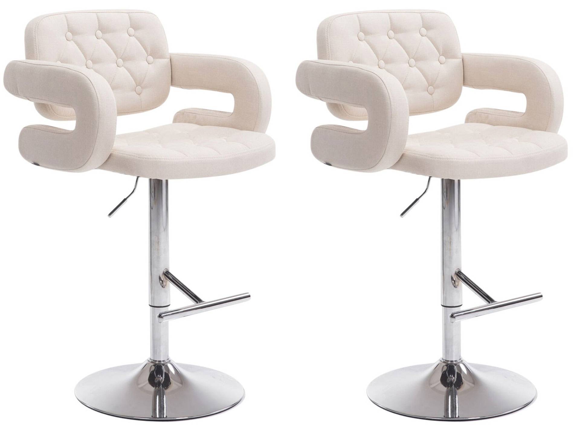 TPFLiving 2er Set Barhocker Dubai Gestell Metall in Chromoptik Stoff - Creme von TPFLiving