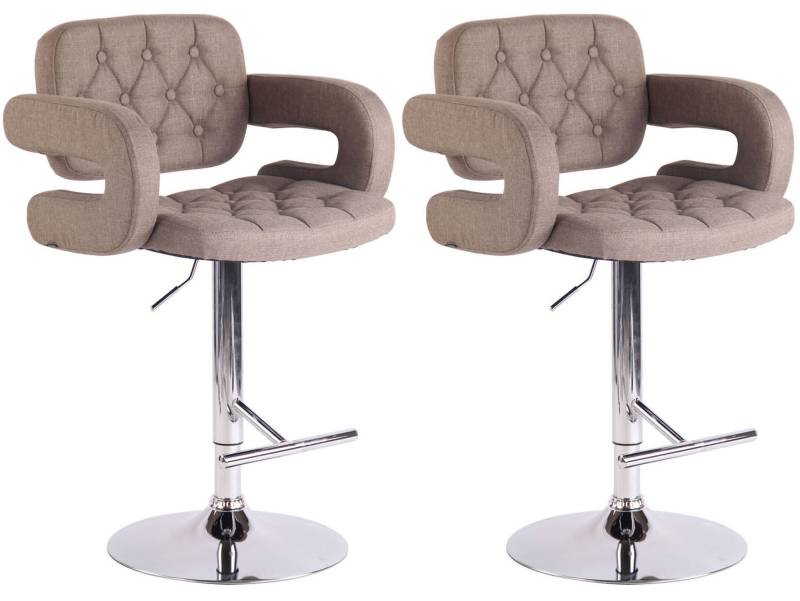 TPFLiving 2er Set Barhocker Dubai Gestell Metall in Chromoptik Stoff - Taupe von TPFLiving