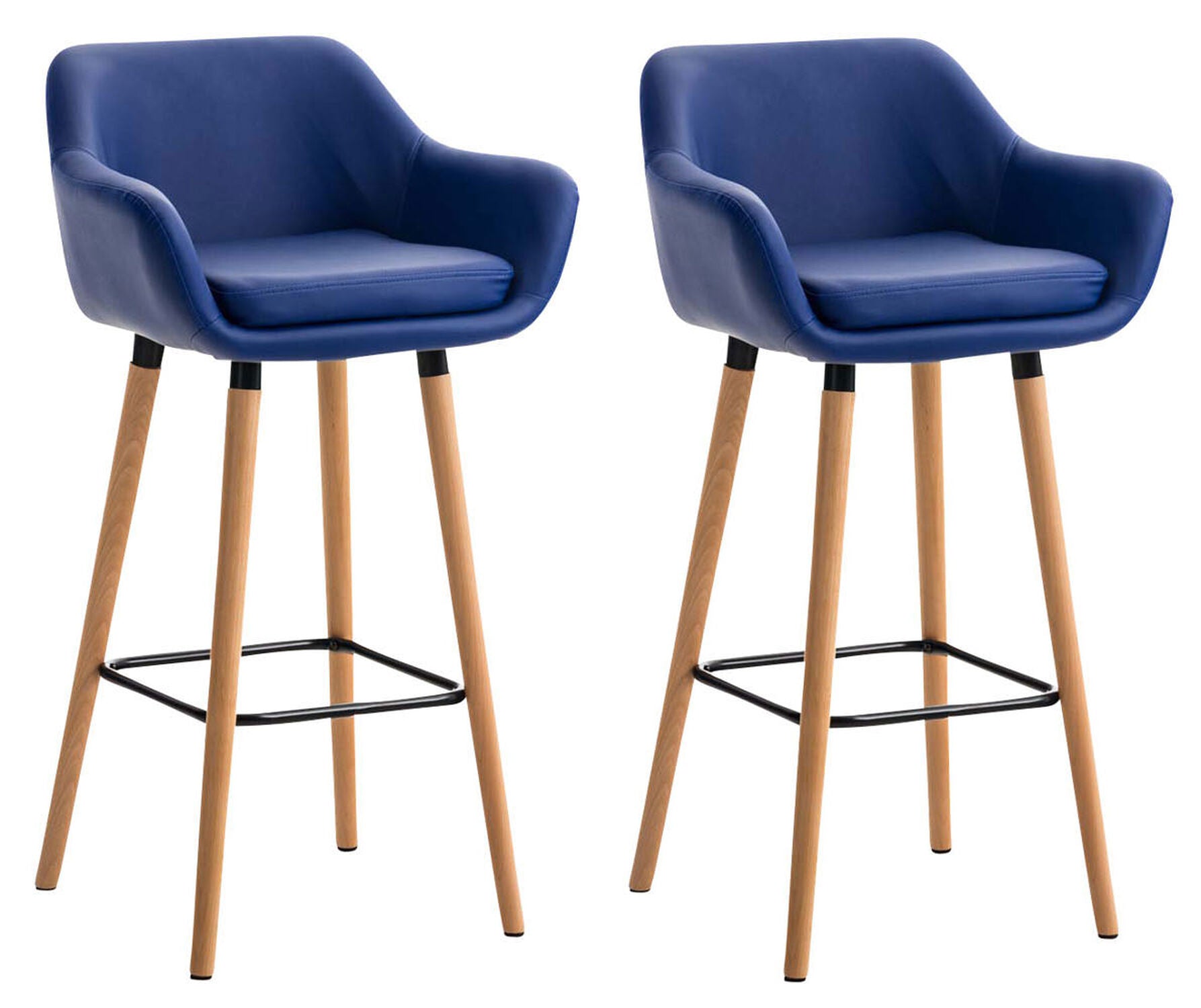 TPFLiving 2er Set Barhocker Grande Gestell Holz Kunstleder - Blau von TPFLiving