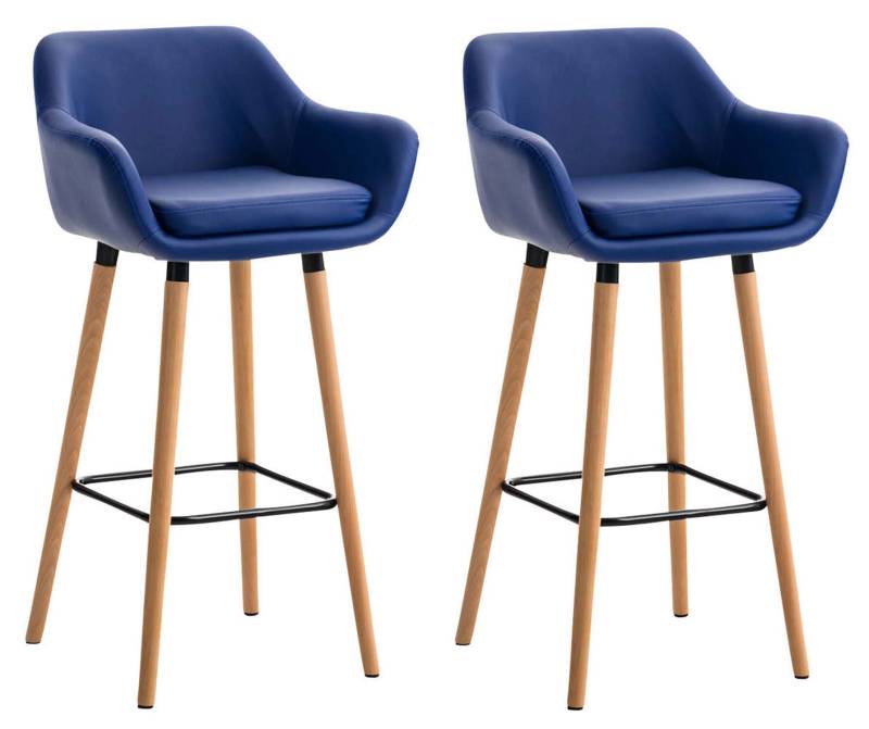 TPFLiving 2er Set Barhocker Grande Gestell Holz Kunstleder - Blau von TPFLiving