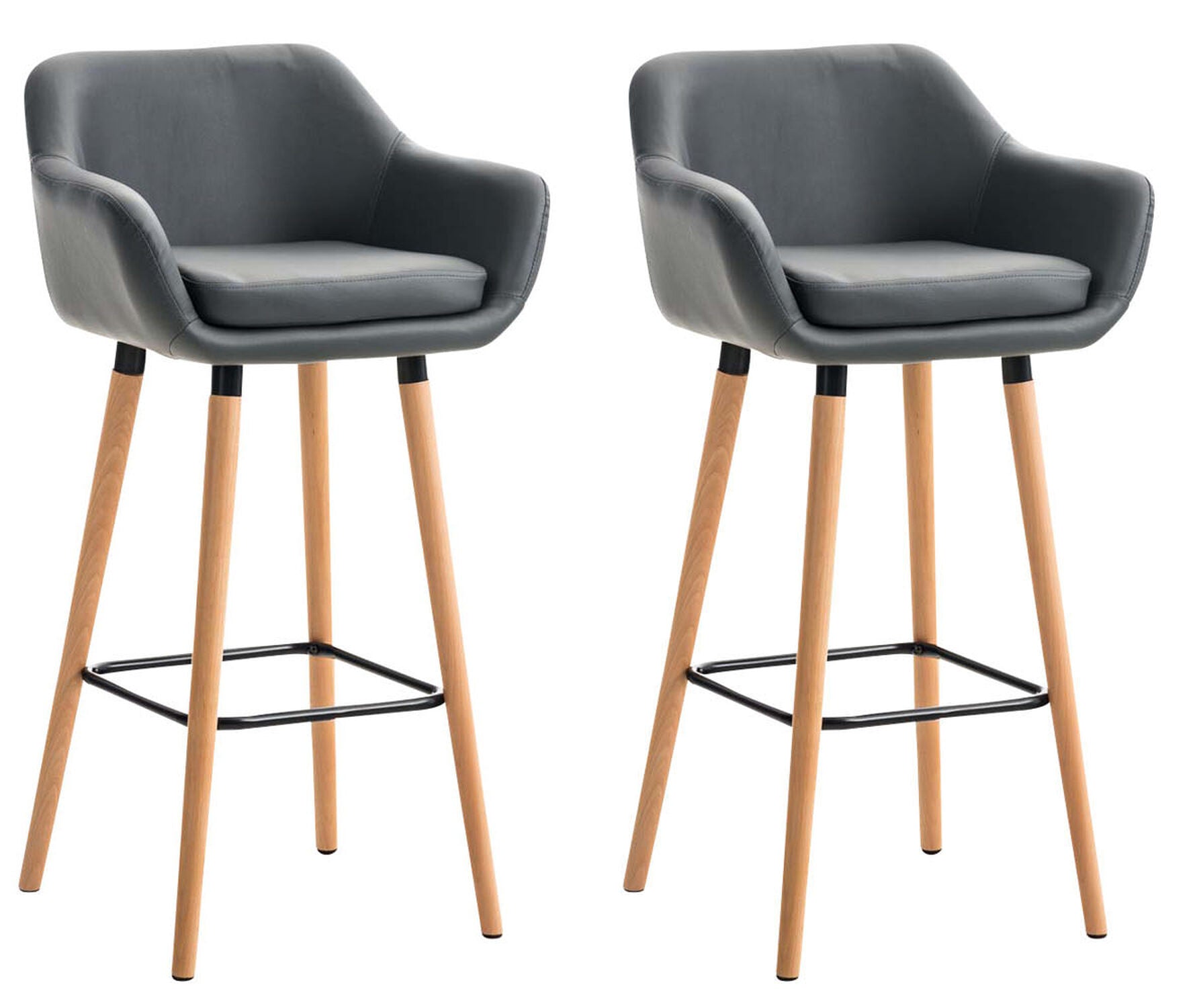 TPFLiving 2er Set Barhocker Grande Gestell Holz Kunstleder - Grau von TPFLiving