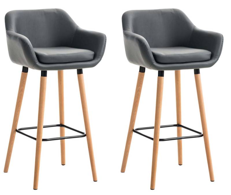 TPFLiving 2er Set Barhocker Grande Gestell Holz Kunstleder - Grau von TPFLiving