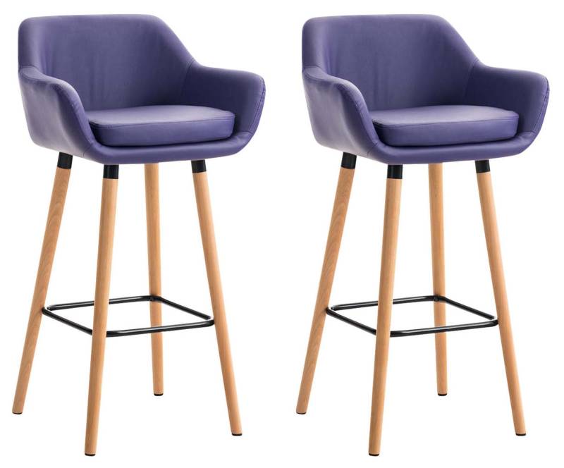 TPFLiving 2er Set Barhocker Grande Gestell Holz Kunstleder - Lila von TPFLiving