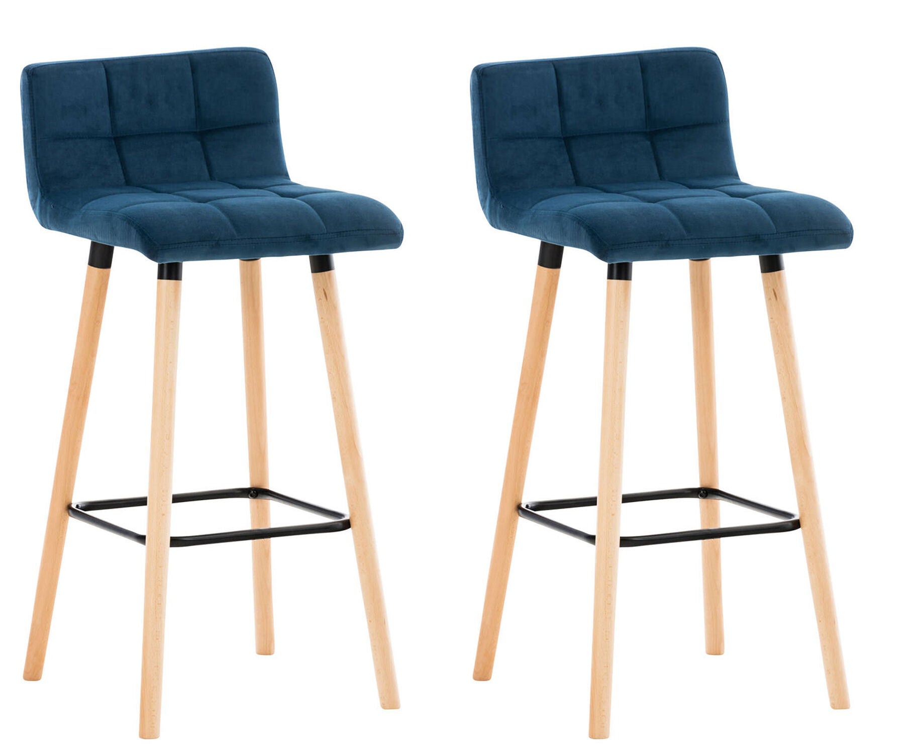 TPFLiving 2er Set Barhocker London Gestell Holz Natura Samt - Blau TPFLiving 2er Set Barhocker London Gestell Holz Natura Samt - Blau von TPFLiving