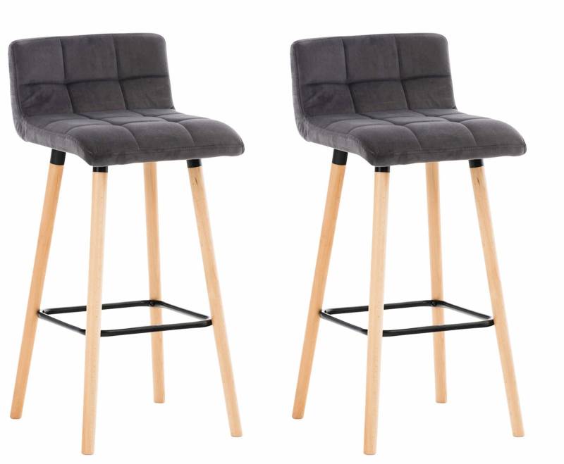 TPFLiving 2er Set Barhocker London Gestell Holz Natura Samt - Grau von TPFLiving
