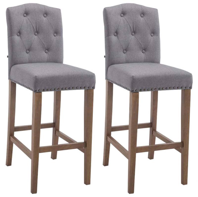 TPFLiving 2er Set Barhocker Louisiana Gestell Holz antik-hell Stoff - Hellgrau von TPFLiving