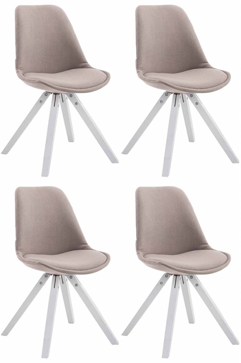 TPFLiving 4er Set Besucherstuhl Toulon Stoff Gestell Holz Square Weiß - Taupe von TPFLiving