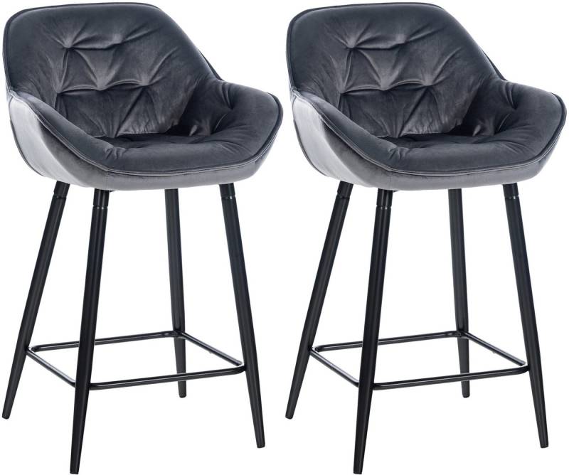 TPFLiving Barhocker 2er Set (Barstuhl - Hocker für Küche - stabiles Vierfußgestell), Thekenstuhl mit bequemer Sitzfläche: Samt dunkelgrau von TPFLiving