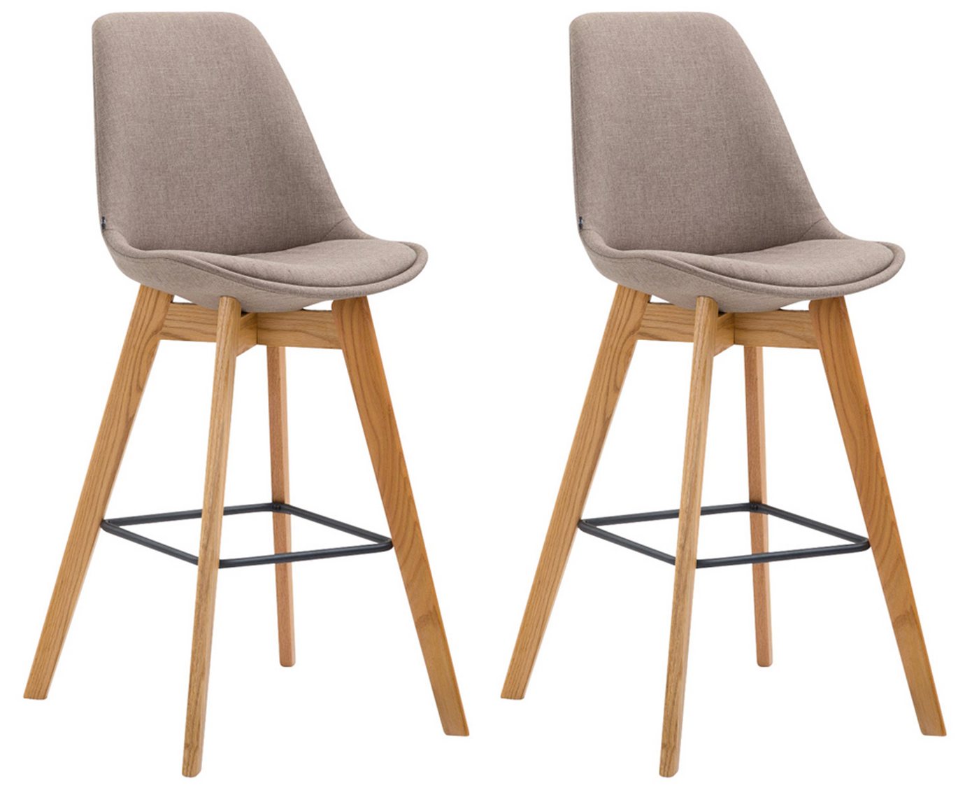 TPFLiving Barhocker 2er Set (Barstuhl - Hocker für Küche - stabiles Vierfußgestell), Thekenstuhl mit bequemer Sitzfläche: Stoff taupe von TPFLiving