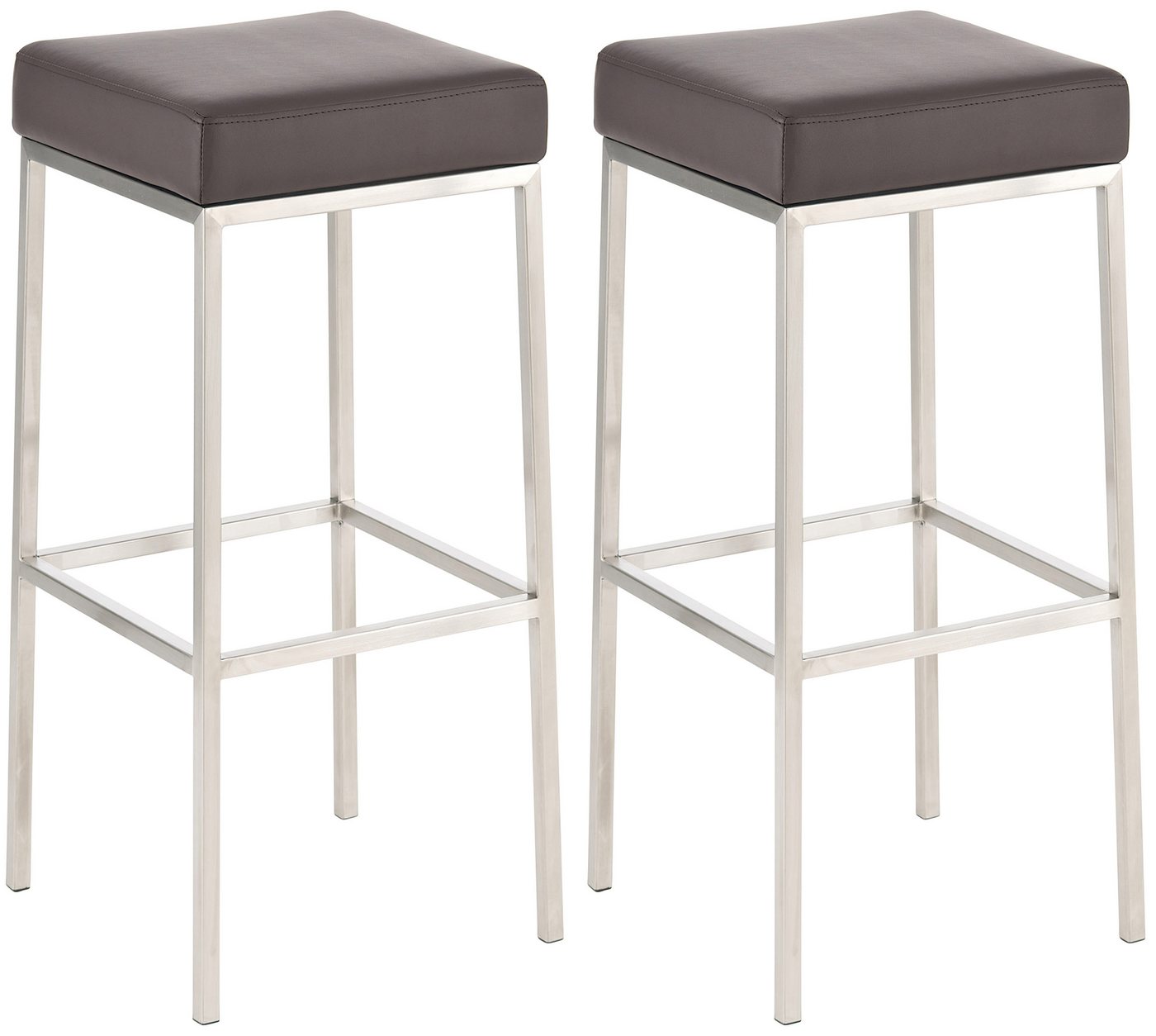 TPFLiving Barhocker 2er Set (Barstuhl - Thekenhocker - Polsterhocker - Hocker für Küche), Gestell Edelstahl - Tresenhocker- Sitzfläche: Kunstleder braun von TPFLiving