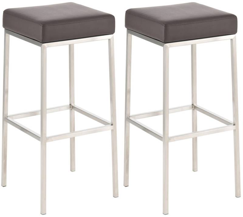 TPFLiving Barhocker 2er Set (Barstuhl - Thekenhocker - Polsterhocker - Hocker für Küche), Gestell Edelstahl - Tresenhocker- Sitzfläche: Kunstleder braun von TPFLiving
