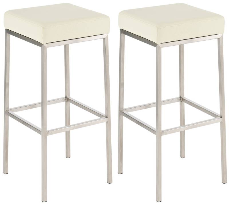 TPFLiving Barhocker 2er Set (Barstuhl - Thekenhocker - Polsterhocker - Hocker für Küche), Gestell Edelstahl - Tresenhocker- Sitzfläche: Kunstleder creme von TPFLiving