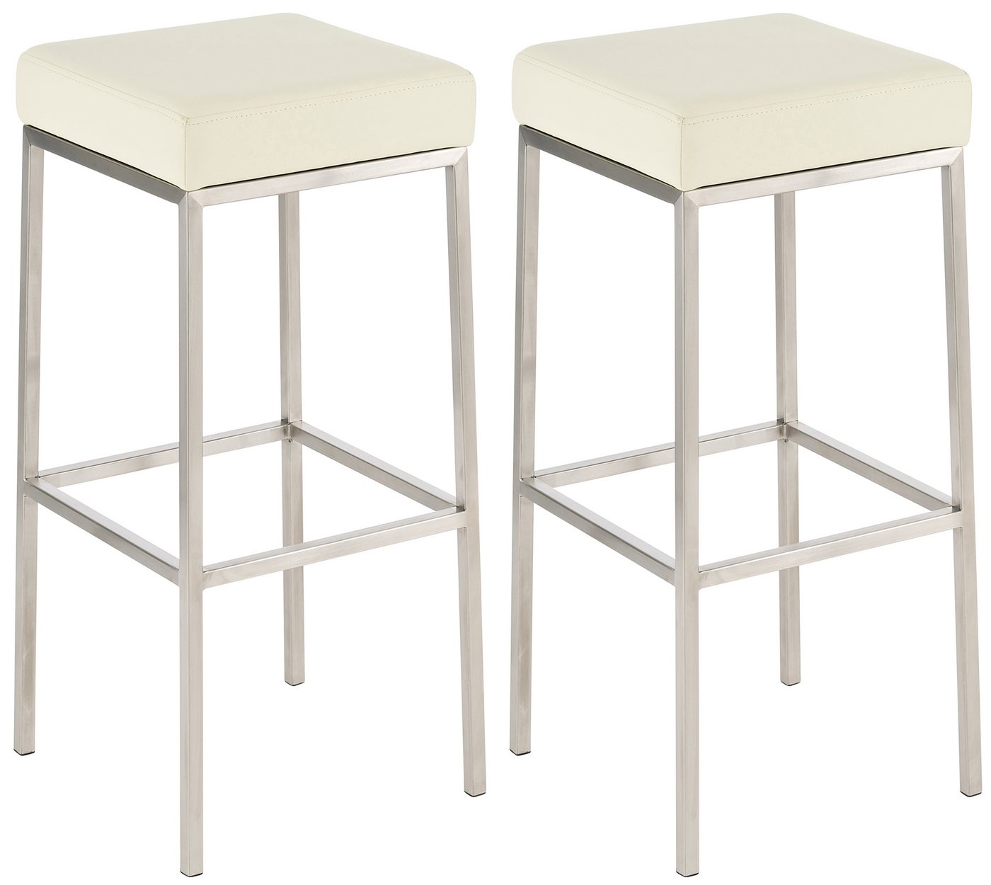 TPFLiving Barhocker 2er Set (Barstuhl - Thekenhocker - Polsterhocker - Hocker für Küche), Gestell Edelstahl - Tresenhocker- Sitzfläche: Kunstleder creme von TPFLiving