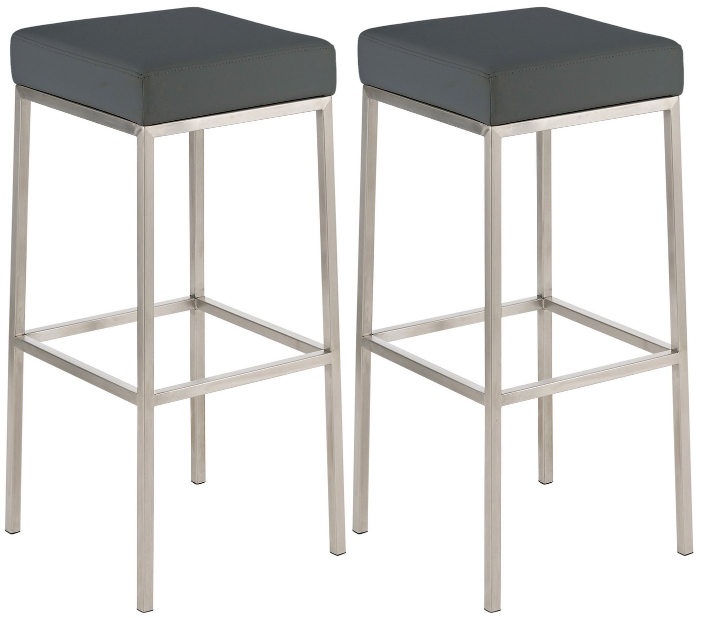 TPFLiving Barhocker 2er Set (Barstuhl - Thekenhocker - Polsterhocker - Hocker für Küche), Gestell Edelstahl - Tresenhocker- Sitzfläche: Kunstleder grau von TPFLiving