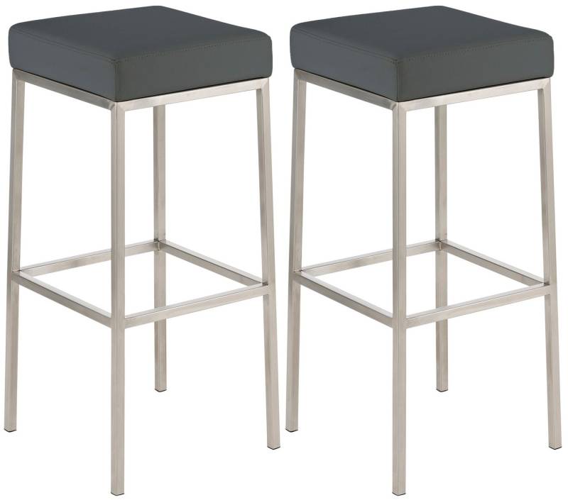 TPFLiving Barhocker 2er Set (Barstuhl - Thekenhocker - Polsterhocker - Hocker für Küche), Gestell Edelstahl - Tresenhocker- Sitzfläche: Kunstleder grau von TPFLiving